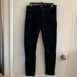 Hudson distressed skinny jeans.